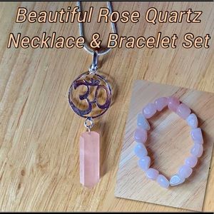 Rose Quartz Necklace & Tumbled Bead Bracelet Set